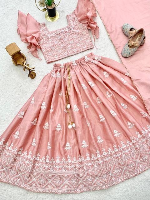 Trending  Embroidered Work Chinon Pink Wholesale kids wear suppliers in Surat - wholesale export
